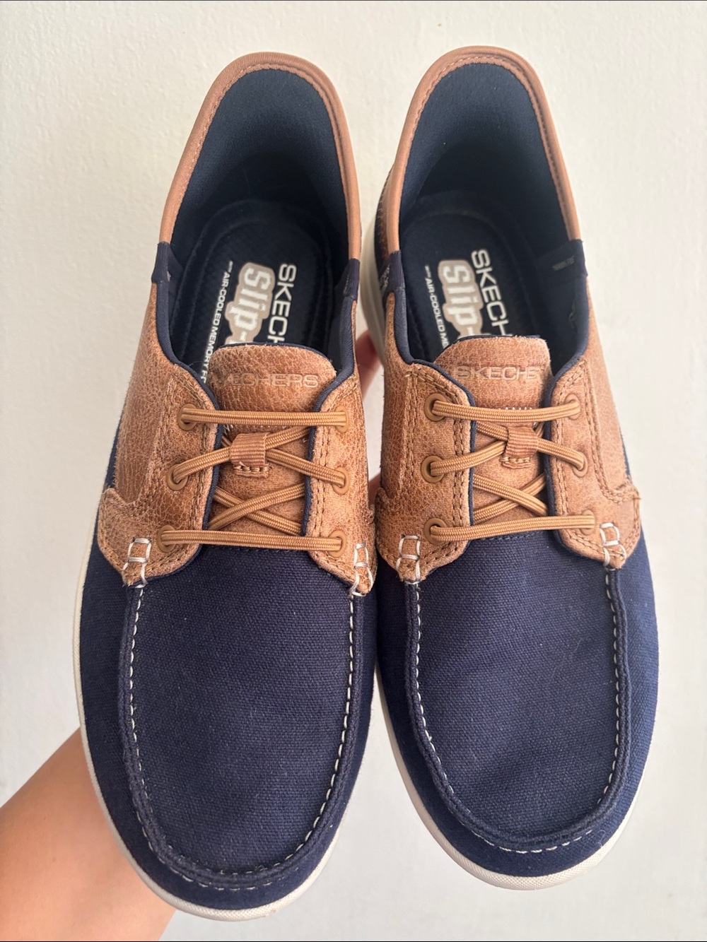 Skechers Navy and Tan Women's Slip-On Boat Shoes